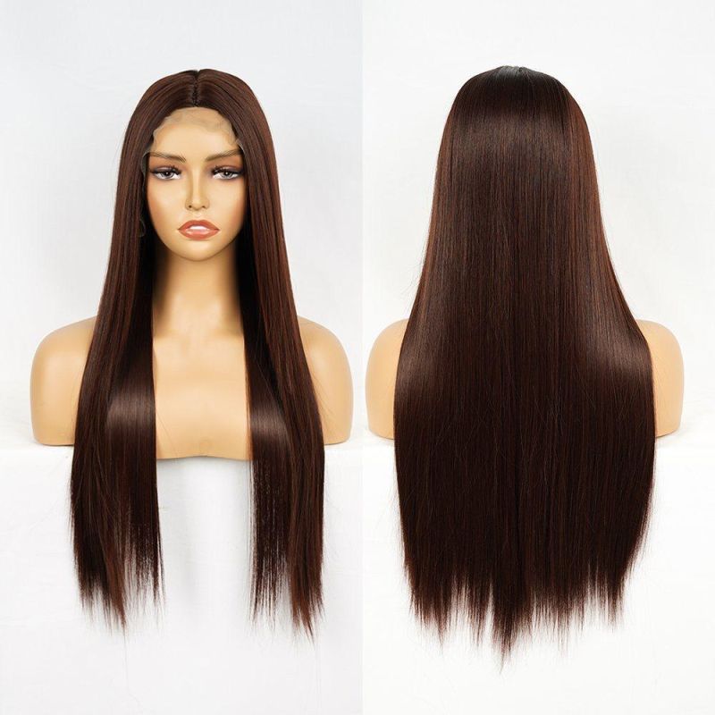 Silky Straight Synthetic Lace Front Wig Preplucked Heat Resistant