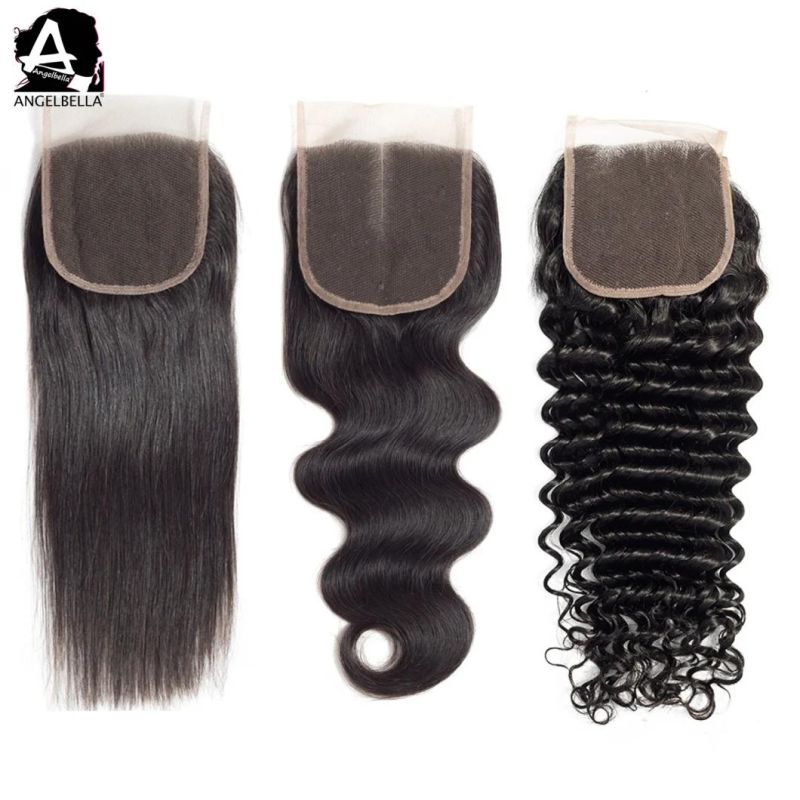 Angelbella 130% Density Lace Closures Raw Malaysian Human Hair 4X4 Closure