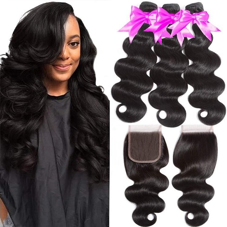 Kbeth Human Hair Bundles with Closure Fashion 20 22 24 26 28 30 Inch 100% Virgin Brazilian Custom Body Wave Top Quality Film Swiss Lace Closures Wholesale