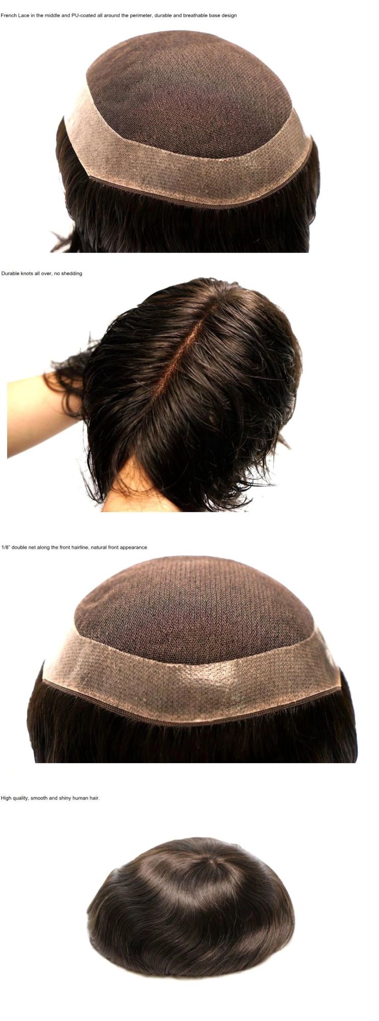 Lace with PU Around Natural and Breathable Human Hair Lace Men Wig