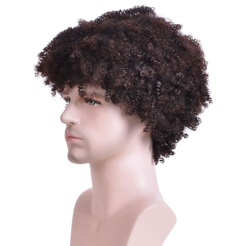 Kinky Curly Synthetic Short Wigs for Men′s Daily Wig Mixed Male Curly Natural Cosplay Hair Heat Resistant Breathable Men Wig Toupee