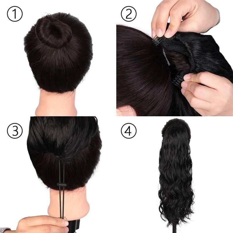 Long Wavy Ponytail Clip in Hairpiece Elastic Band Synthetic Body Wave Ponytail Hair Extension