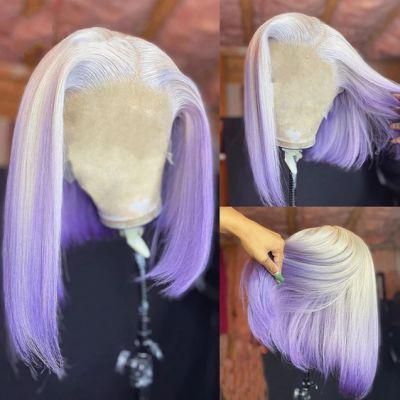 T 613 Purple Colored Wigs Bob Wig Lace Part Brazilian Human Hair Wigs for Black Women Transparent Lace Wigs Bob Remy Closure Wig