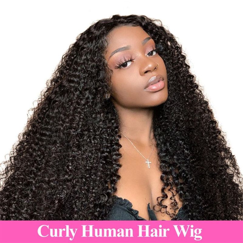 Wholesale 10A Kinky Curly Virgin Brazilian Lace Frontal Human Hair 150% Density Pre Plucked with Baby Hair Wigs 18"