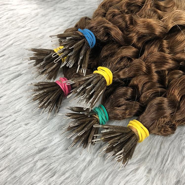 12A Virgin Brazilian 100% Human Hair Kinky Curly Nano Rings Extensions #Brown