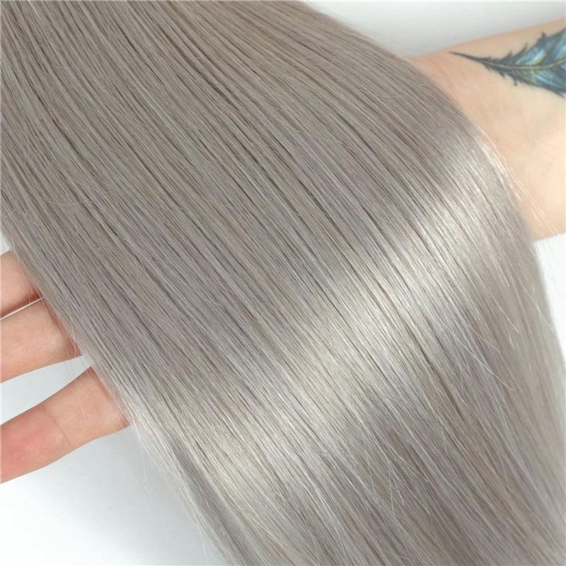 Brazilian Straight Bundle with Closure 4X4 Silver Grey Color Bundles with Closure Gray Non-Remy 100% Human Hair Bundles
