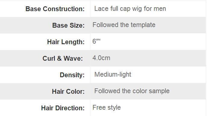 French Lace for Comfort - PU for Hidden Hair Line - Natural Finish - Real Human Hair with Thick Strips Men′s Full Cap Wigs