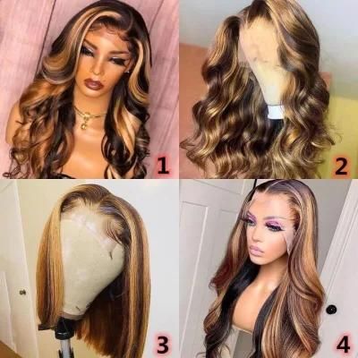 100% Human Hair 30 Inch Straight Brown 4X4, 13X4 Transparent Lace Highlight Human Hair Wigs 10A Highlight Body Wave Hair Frontal Lace Wig