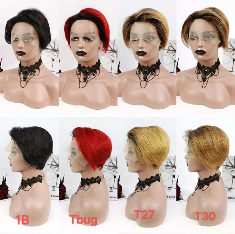 Cheap Black Ladies Short Cut Afro Human Hair Pixie Lace Front Wig for Black Women with Short Forehead, Glueless Short Hair Wig