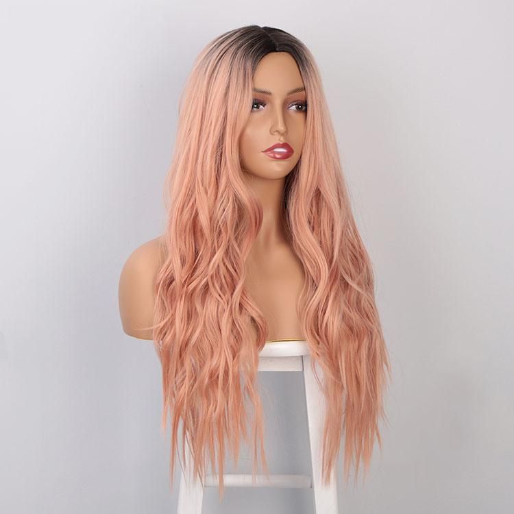 Kaki Hair Wholesale 26inch Ombre Coral Long Body Wavy Synthetic Hair Wigs for Women