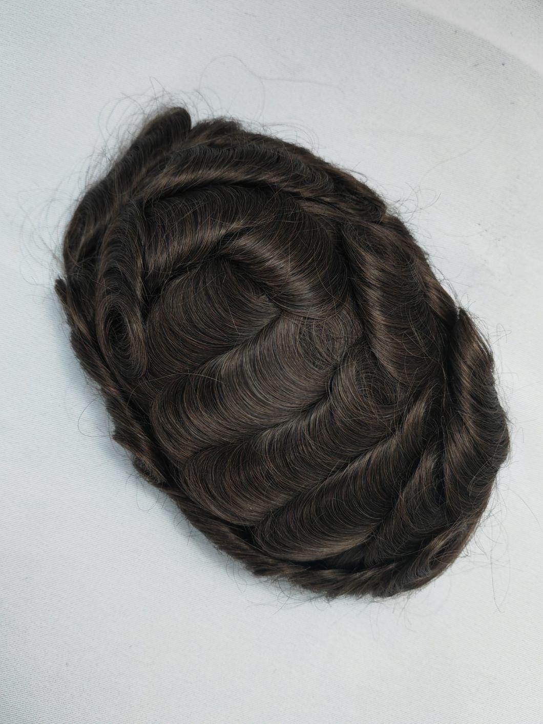 2022 Best Hand Knotted Natural Fine Mono Base Human Hair Toupee Made of Remy Human Hair