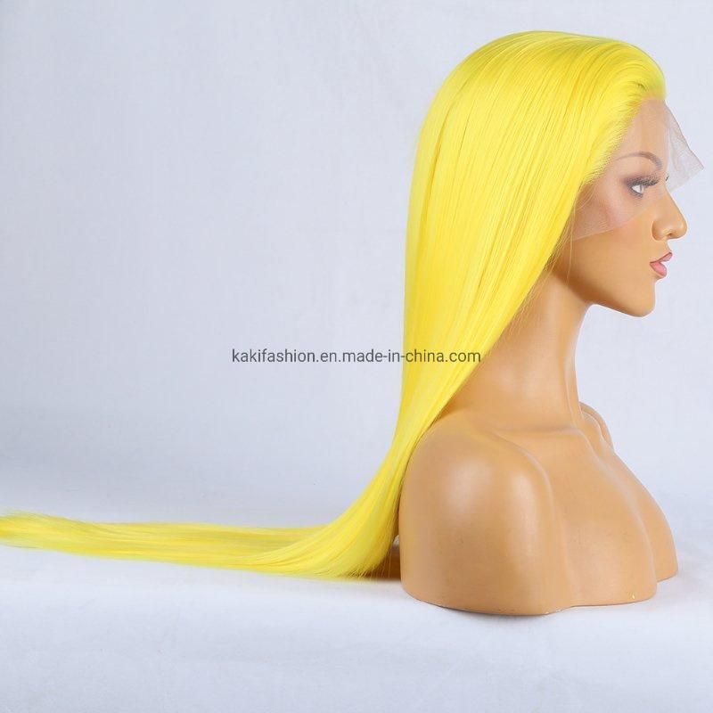 European Cheap Ladies Heat Resistant Synthetic Raw Hair Yellow Straight Wigs