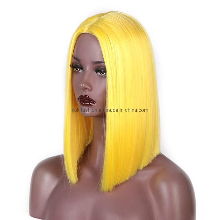 Yellow Short Wigs Bob Straight Heat Resistant Fiber Synthetic Black Women′ S Wig 14 Inches