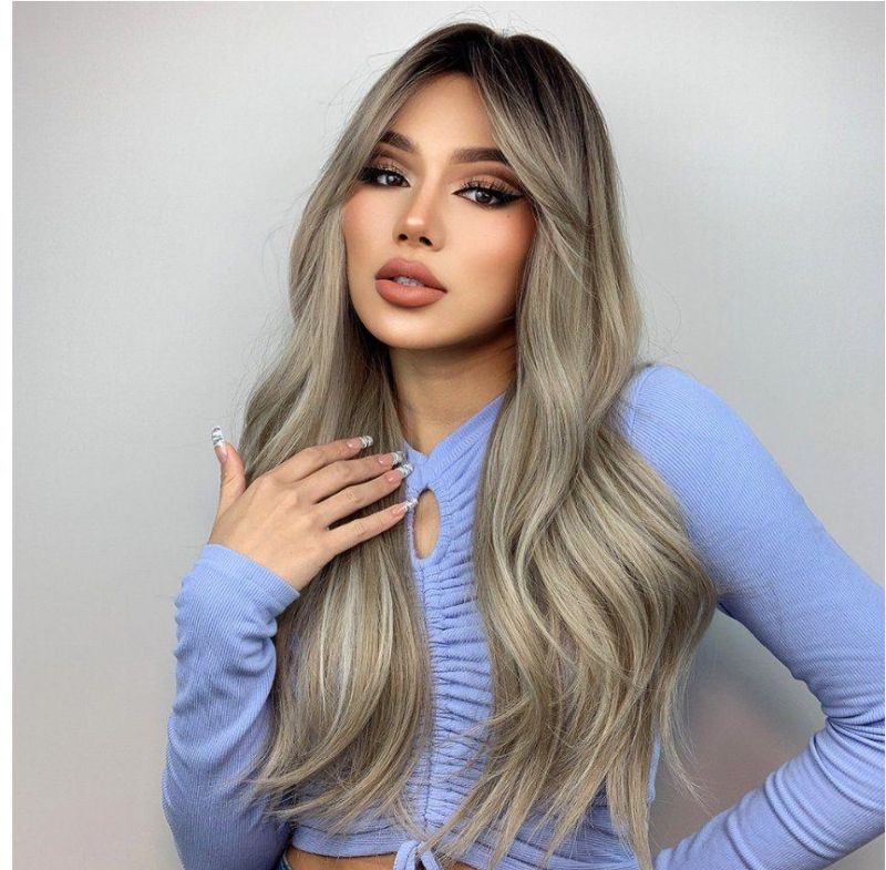 Freeshipping Long Wavy Gray Ash White Synthetic Wig with Bangs Cosplay Daily Party Wig for Women Heat Resistant Hair Dropshipping Wholesale