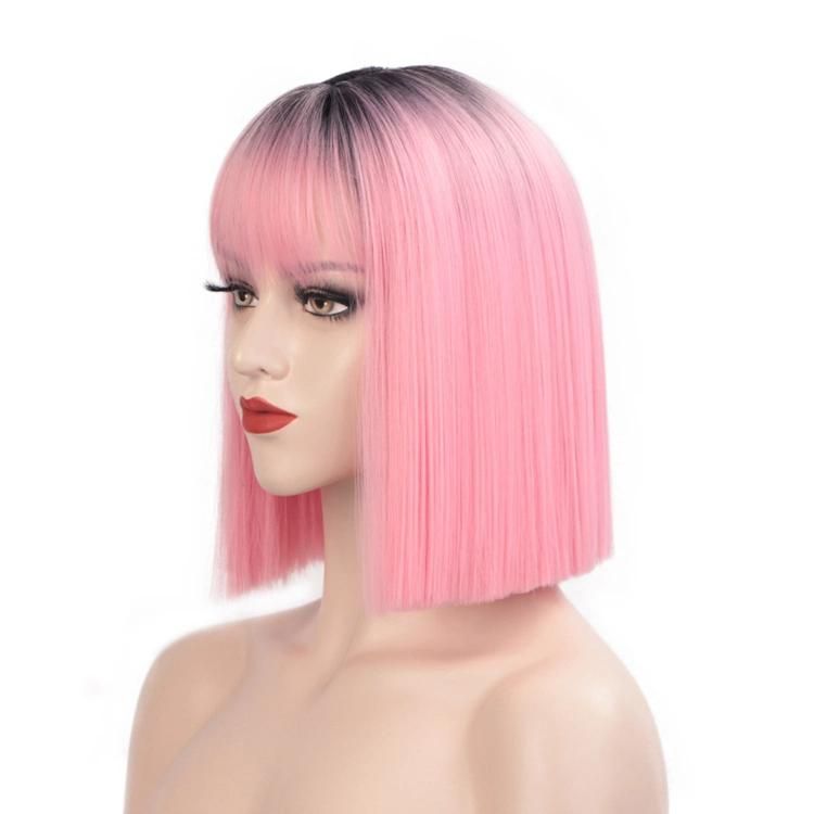 Wholesale Afro Short Bob Natural Ombre Black Pink Good Quality High Temperature Synthetic Wig