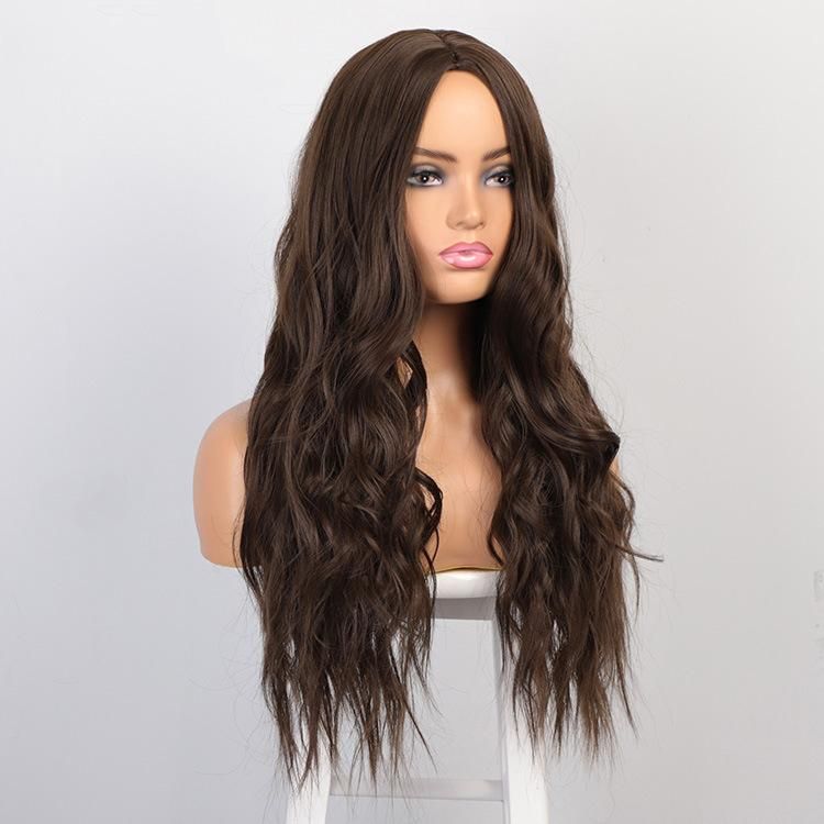 Synthetic Hair Long Water Wave Ombre Dark Brown Middle Part Wigs for Women Natural Party Heat Resistant