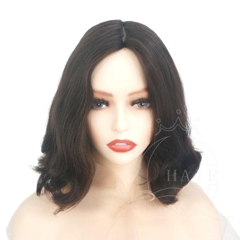 Slight Layer Natural Light Black Color Wave Silk Top Kosher Jewish Orthodox Religion Human Hair Wig for Kosher Women