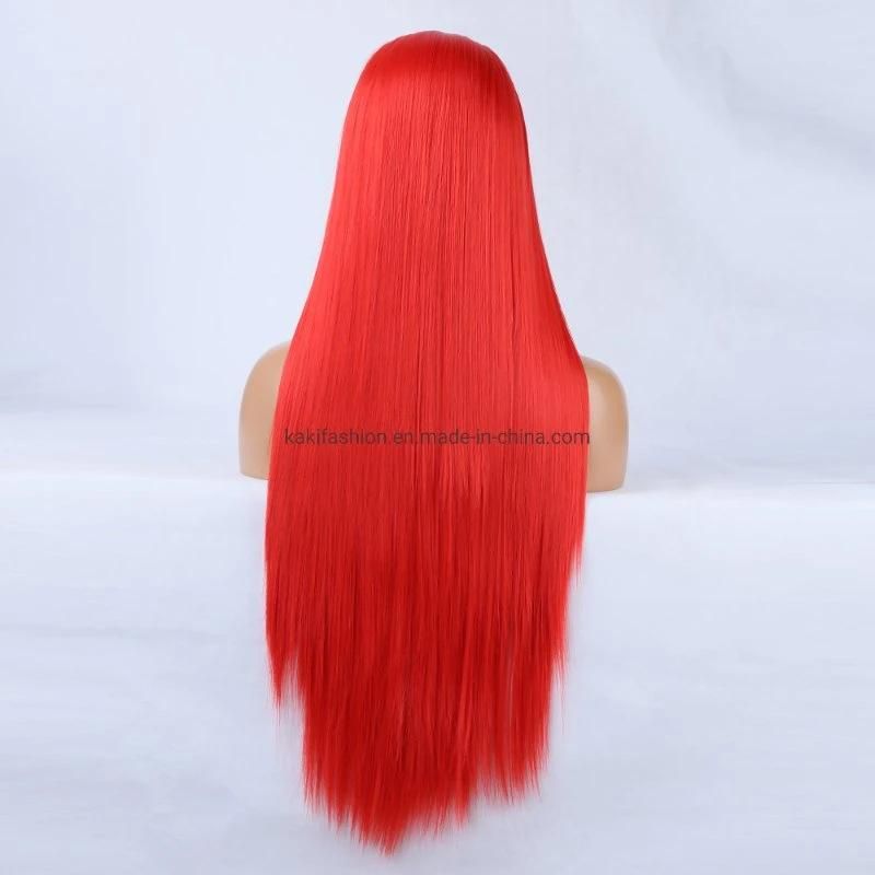 Colored Europe Hot Selling Premium Fiber Straight Synthetic Hair Red Cosplay Wig