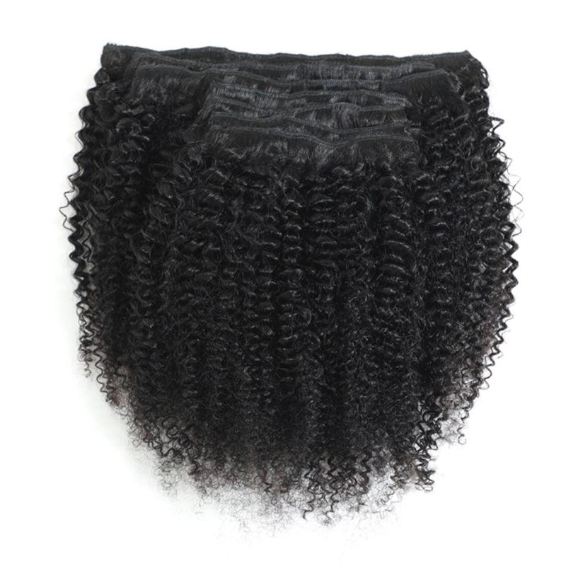 Afro Kinky Curly Clip in Brazilian Human Hair Extensions Natural Color Full Head 7PCS/Set Remy Hair 12-22 Inches