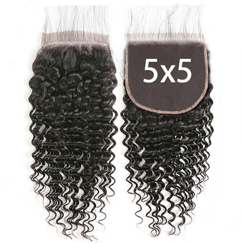 4X4 5X5 Deep Wave Lace Closure 13X4 13X6 Transparent Lace Frontal Closure Peruvian Curly Human Hair 360 Lace Frontal Factory Made Hair Wholesale