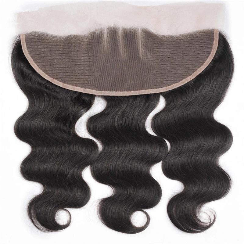 Shine Silk Hair Brazilian Body Wave Lace Frontal Free Part Ear to Ear Human Hair Lace Closure Size 13"X4" Natural Color Remy Hair