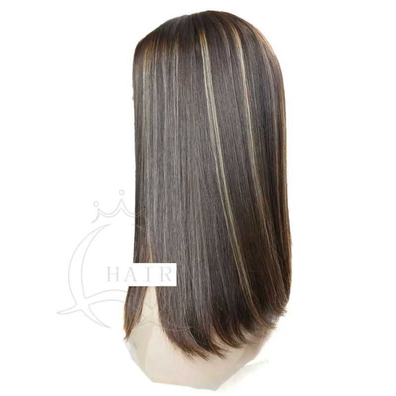 Dark Brown Color with Highlight Natural Human Hair Wig Brazilian Hair Customized Top Lace Wig Lace Front Wig Silk Top Wig Jewish Wig Kohser Wig