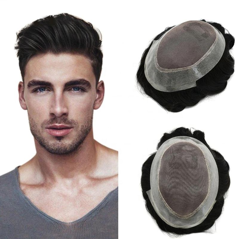 Kbeth Top Quality Natural Hairline Looking Mono & PU Durable Indian Remy Hair Human Hair Toupee Men Wigs Wholesale