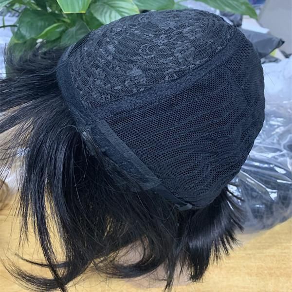 Virgin Human Hair 1b Coloured Straight Hair Wig with Bang Machine Wig