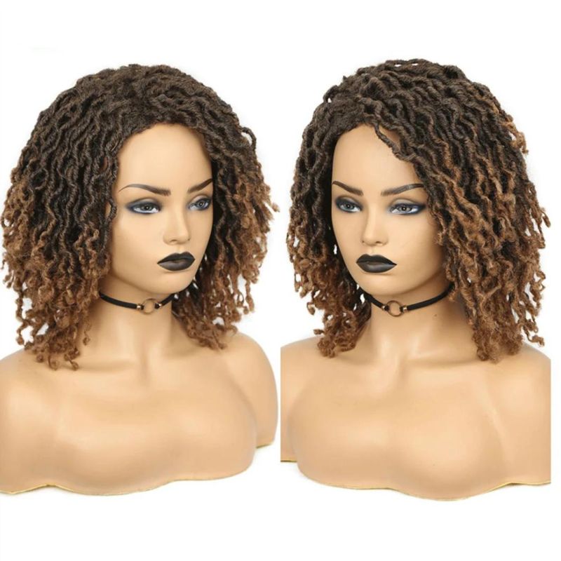 Short Soft Brown Synthetic Wigs Faux Loose Dreadlock Dreads Braiding Crochet Twist Fiber for Black Women Daily Hair Wig