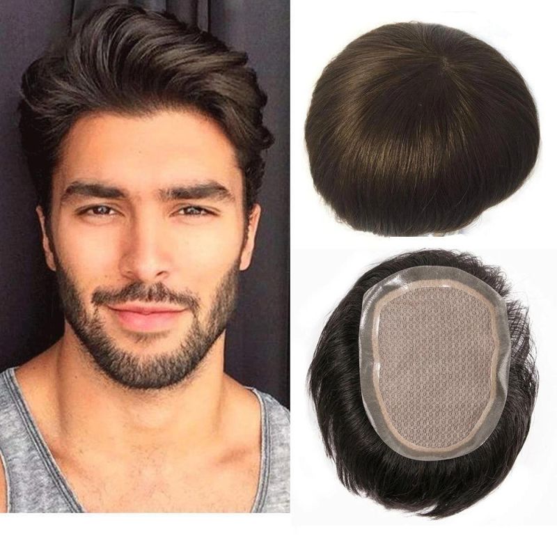 Kbeth Human Hair Replacement System 8X10 6inch 100% Virgin Remy Hair Invisible Knots Natural Hairline Super Thin Skin Human Hair Men Toupee Wigs