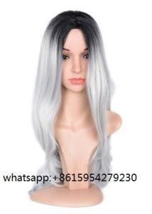 Human Hair Wig Ombre Color 1b Silver Natural Wave
