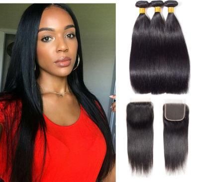 Brazilian Straight 3bundles with Closure Virgin Human Hair Bundles with Lace Closure
