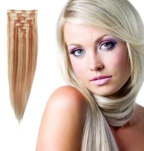 Scarlett Brazilian Virgin Human Hair Clip in Straight Human Hair Extensions Mixed 3-Color Light Brown, Dark Brown and Gold #613 120g