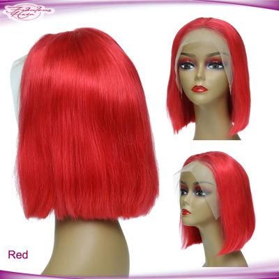 100% Human Hair Straight Lace Front Bob Wig Red Color