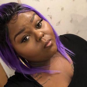 100% Remy Human Lace Frontal Wig with #1b/Purple Color Hair Straight