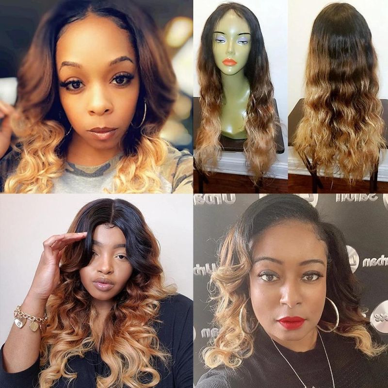 Brazilian Body Wave Hair Weave Bundles with Frontal Closure Blonde 1b/4/27 Remy Ombre Colored 3 Tones Human Hair Bundles with Lace Frontal Closure Wholesale