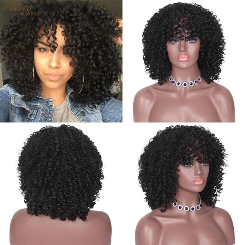 Synthetic Wigs Short Multi Color Wig Afro Kinky Curly Wigs with Bangs for Black Women Blonde Highlight Wigs