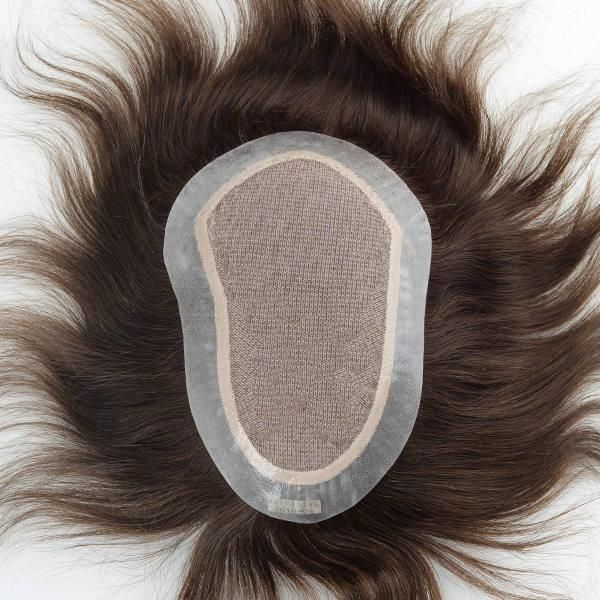 Silk Top with Clear PU Around Toupee for Men
