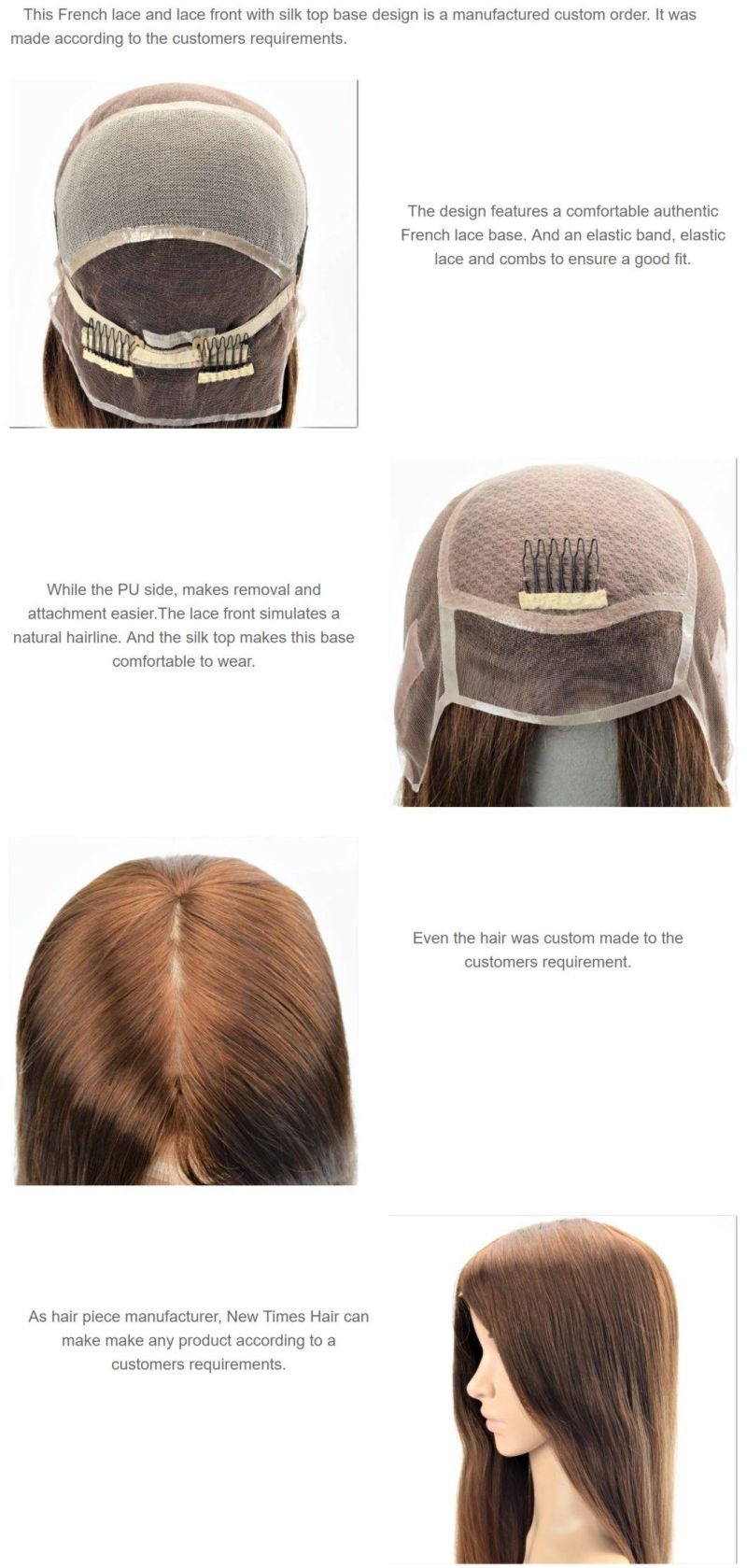 Custom Full Ladies Wig with French Lace and PU Base, Silk Top and Lace Front