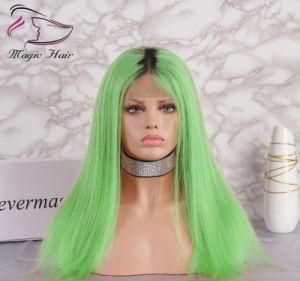 Hot Selling High Quality Green Color 130% Density Human Full Lace Straight Hair Wig