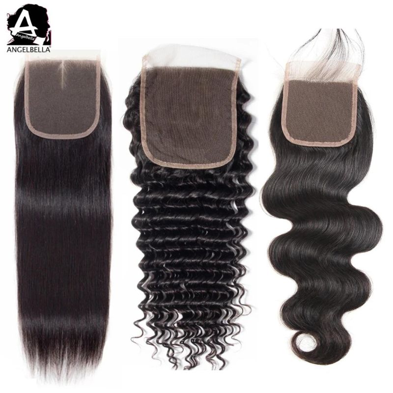 Angelbella Factory Wholesale Brazilian Closures Human Hair 5X5 HD Transparent Lace Closure