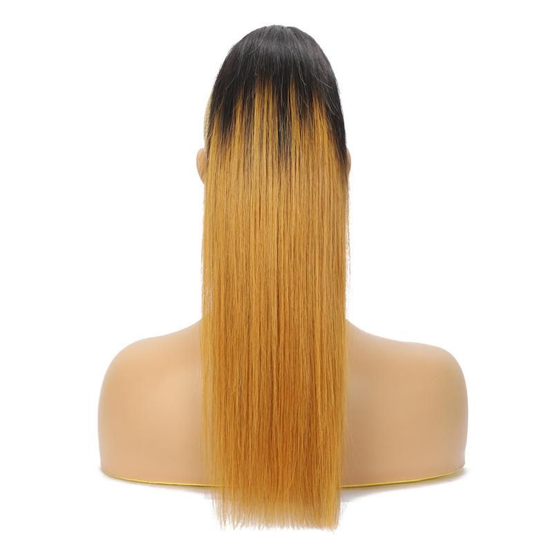 Straight Ponytail Human Hair with Clip Remy Hair Extensions Thick Women Natural Color Hairpiece for 1b/27 Wome