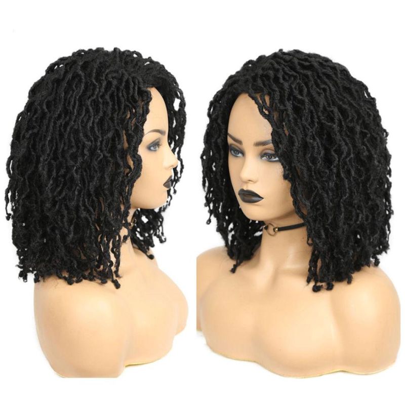 Short Soft Black Synthetic Wigs Faux Loose Dreadlock Dreads Braiding Crochet Twist Fiber for Black Women Daily Hair Wig