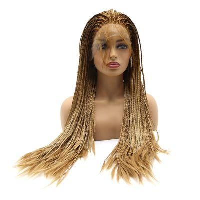 Braided Lace Front Wigs Brown Ombre Honey Blonde Wig with Baby Hair Heat Resistant Fiber Synthetic Lace Front