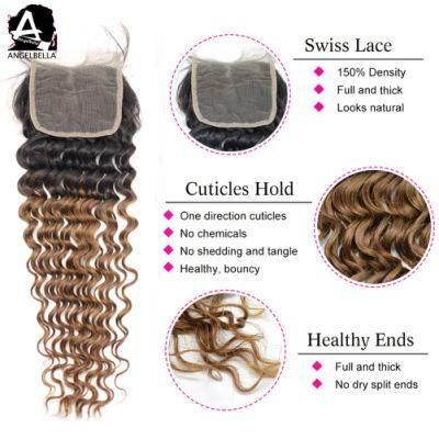 Angelbella Full Desinty Lace Frontal 4X4 Deep Wave Ombre 1b#-30# Remy Human Hair Front Closure