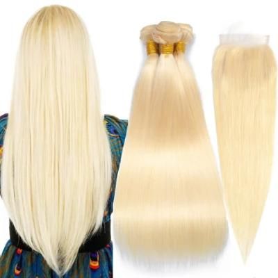 Alinybeauty Straight Virgin Hair 613 Lace Closure with Bundles Blonde