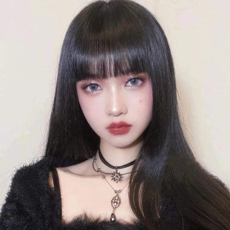 Brazilian Human Hair Lace Front Women Wig Female Hair Wigs with Closure with Bang Cosplay Black Long Straight Wig 24 Inch