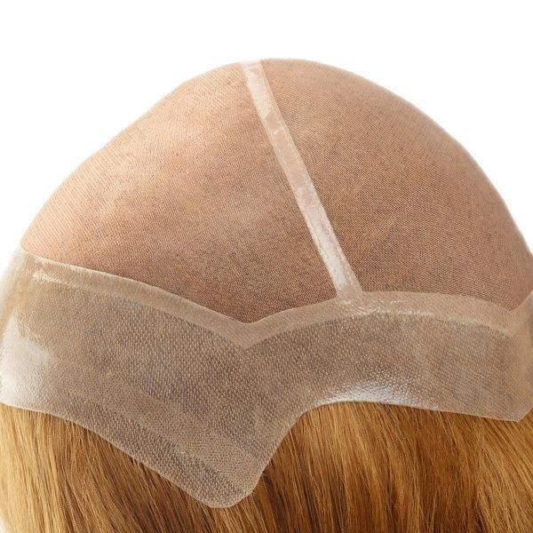 Mono with Clear PU and Narrow Lace Strip in The Temple Natural Human Hair Toupee for Women