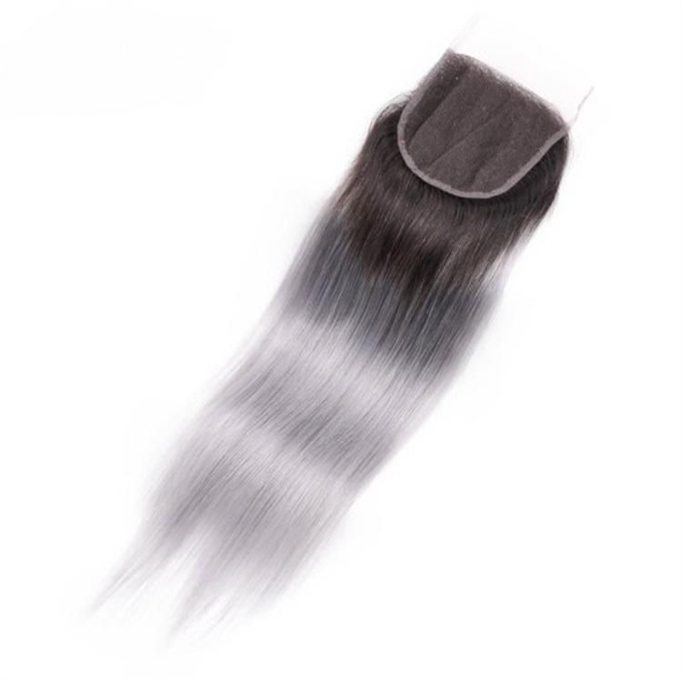 Hot Selling Fast Delivery Machine Weft 1b/Grey Straight Hair with Closure No Chemical Treated Brazilian Human Hair