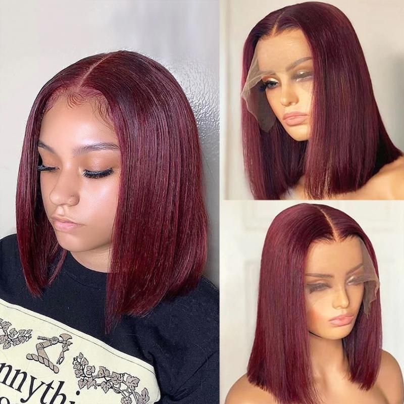 Burgundy Short Straight Bob Human Hair Wigs 99j Bob Wig Lace Front Human Hair Wigs Transparent Lace Front Wig